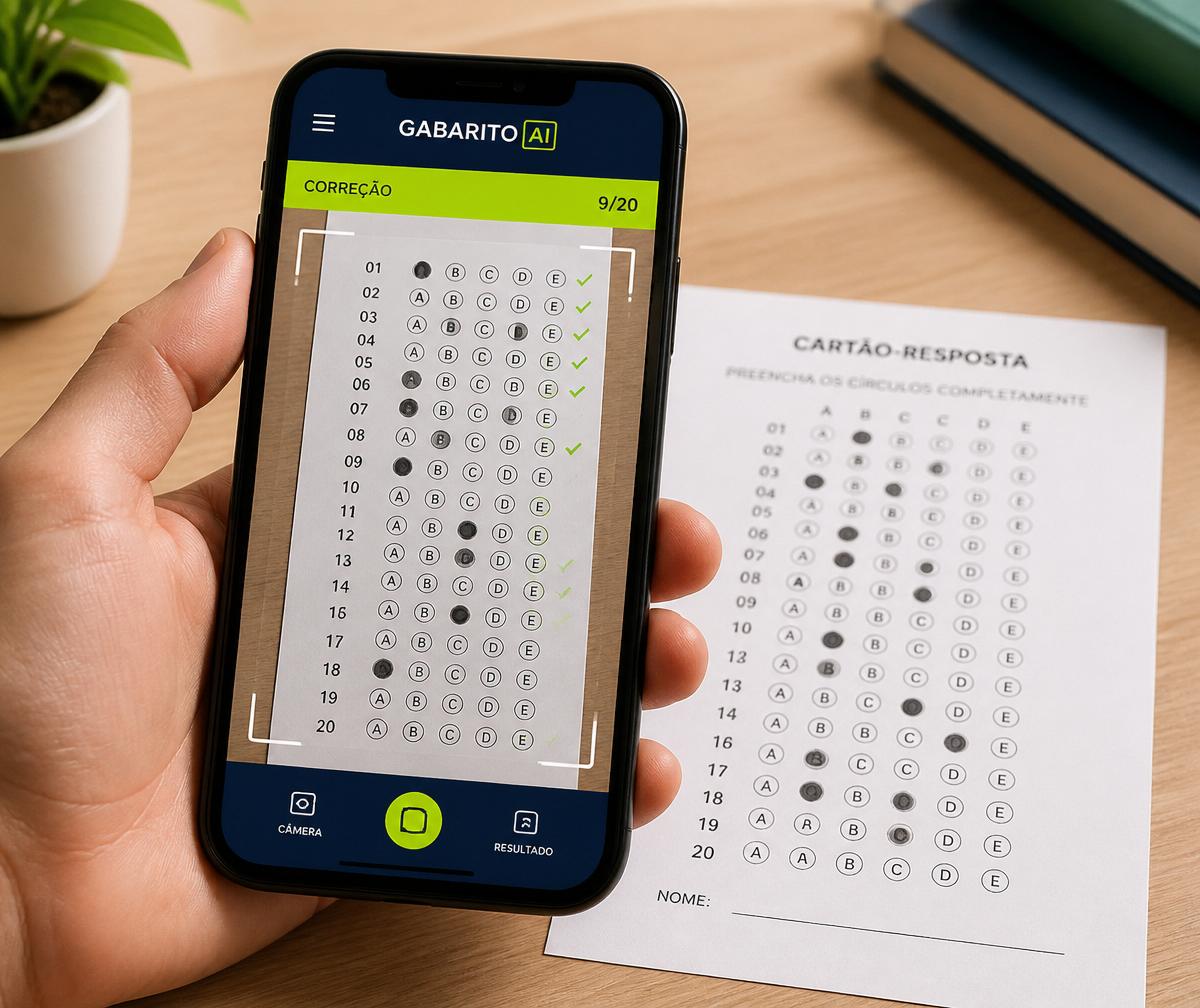 Correção via celular escaneando cartão-resposta